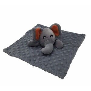 Elegant Baby Gray Elephant Lovey Minky Dot Satin Security Blanket 12"
